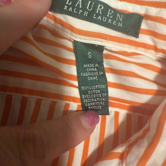 Lauren Ralph Lauren Orange Striped Button Down Shirt 3/4 Sleeves - Picture 6 of 9